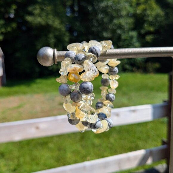 Yellow Citrine Silver Crazy Lace Agate Stone Bracelet - Picture 6 of 11
